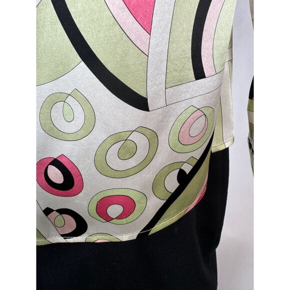 Silk Patterned Blouse By Kasper Size 6 - Green & Pink Design French Cuff Blemish - Picture 8 of 16